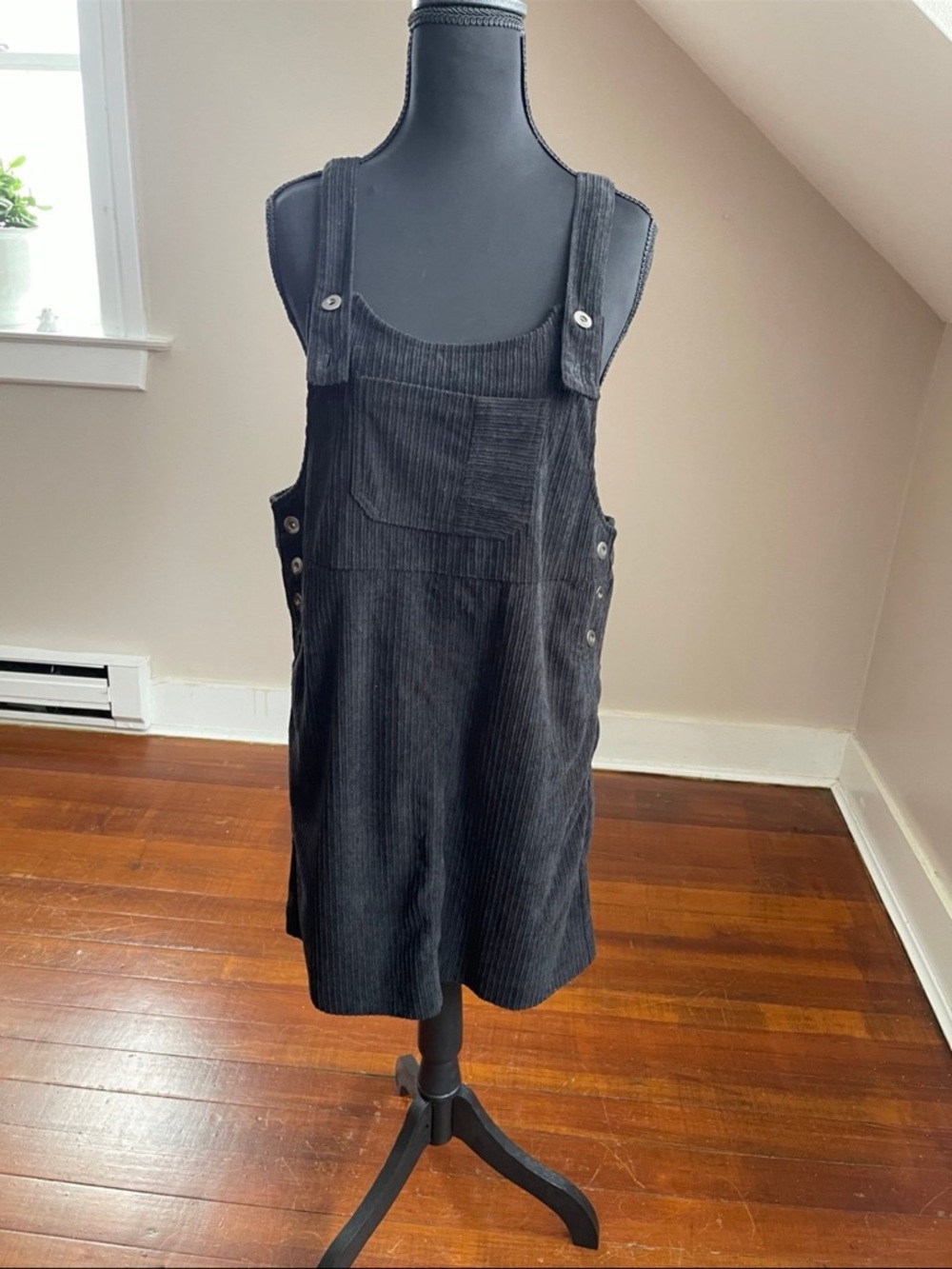 Love Riche Black Corduroy Pinafore Mini Dress